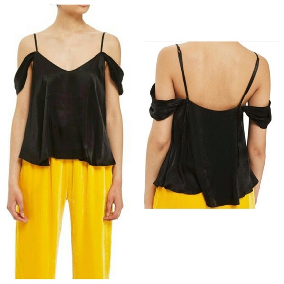 Topshop Tops - NWT TOPSHOP Black Satin Cold Shoulder Top